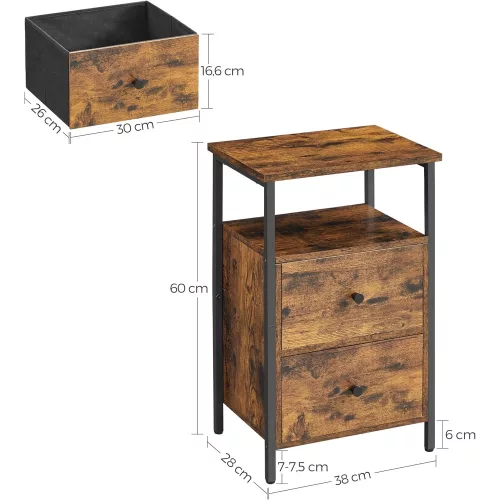 vasagle-noptiera-cu-doua-sertare-maro-rustic-38x28x60cm