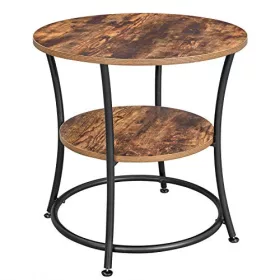 vasagle-masuta-depozitare-rotunda-cu-raft-maro-rustic-55x55x55cm