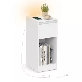 Noptieră cu priză USB, iluminare LED, albă 40x30x50cm