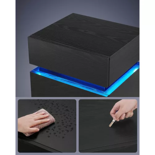 Noptieră cu iluminare LED, 3 sertare, neagră 35x40x55cm