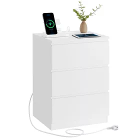 Noptieră cu 3 sertare, 2 prize încorporate, 2 porturi USB