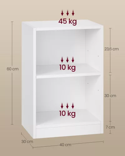 Noptieră cu compartimente deschise, raft ajustabil, alb nori 40x30x60 cm