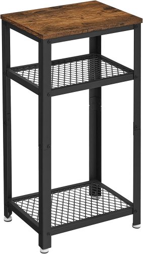 vasagle-masuta-depozitare-rotunda-cu-doua-rafturi-din-plasa-metalica-maro-rustic