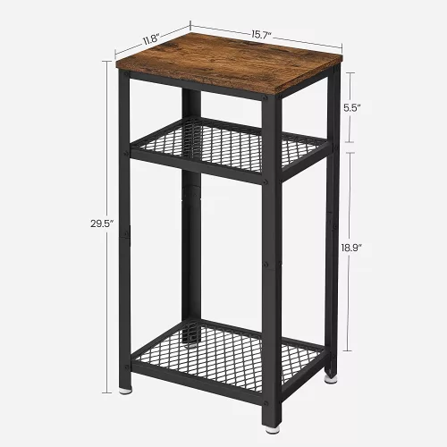 vasagle-masuta-depozitare-rotunda-cu-doua-rafturi-din-plasa-metalica-maro-rustic