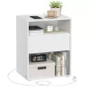 Noptieră, cu sertare, mufă USB, modernă, albă 40x30x50cm