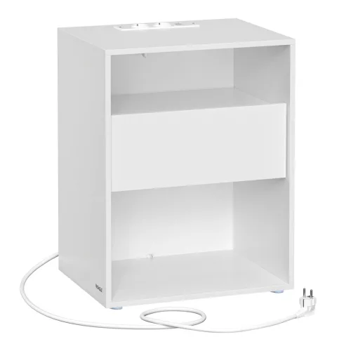 Noptieră, cu sertare, mufă USB, modernă, albă 40x30x50cm