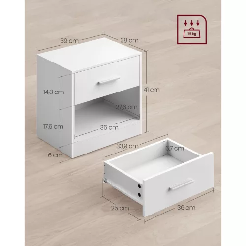 Set de 2 noptiere, cu sertare, albe