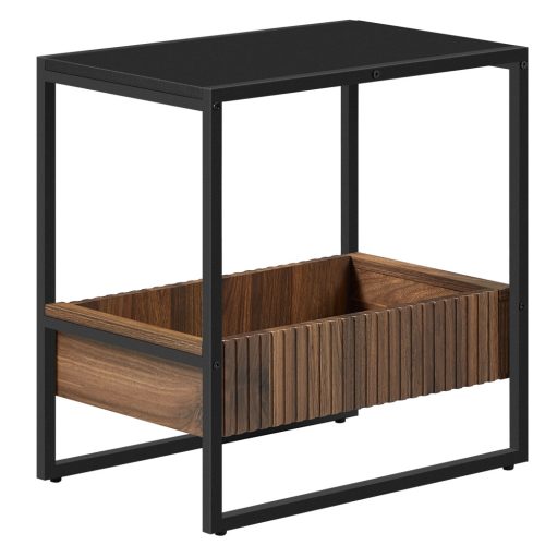 vasagle-masuta-depozitare-compartiment-negru-si-nuc-cadru-din-otel-55x35x55cm