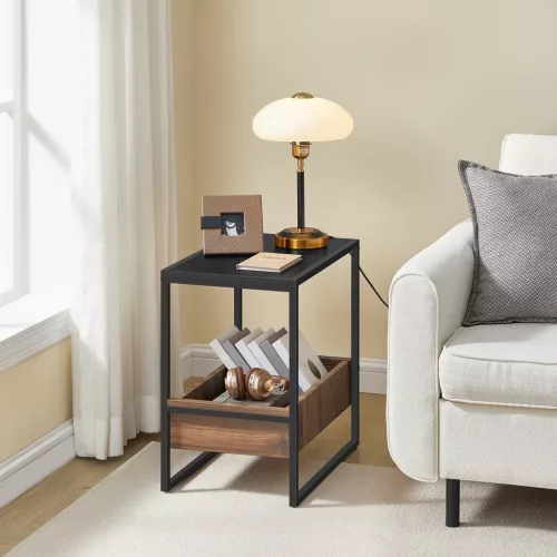 vasagle-masuta-depozitare-compartiment-negru-si-nuc-cadru-din-otel-55x35x55cm