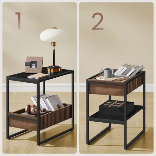 vasagle-masuta-depozitare-compartiment-negru-si-nuc-cadru-din-otel-55x35x55cm