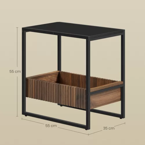 vasagle-masuta-depozitare-compartiment-negru-si-nuc-cadru-din-otel-55x35x55cm