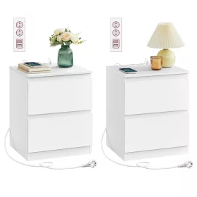 2 noptiere, cu sertare, mufă USB, alb nor 40x35x60cm