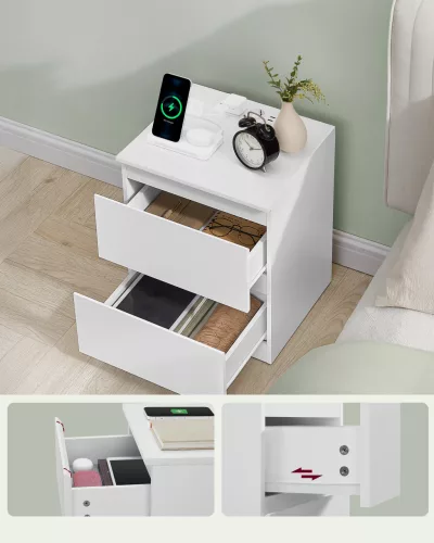 2 noptiere, cu sertare, mufă USB, alb nor 40x35x60cm