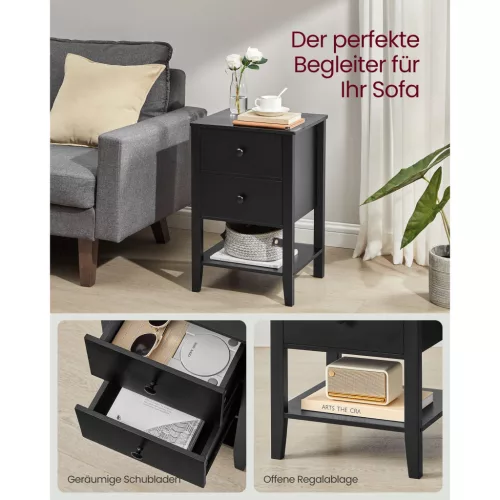 vasagle-2-buc-noptiera-din-bambus-masuta-depozitare-2-sertare-negru-40x35x60cm
