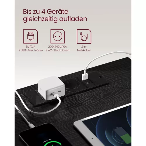 Noptieră, cu 3 sertare, 2 porturi USB, modernă, negru eben, 40x35x59 cm