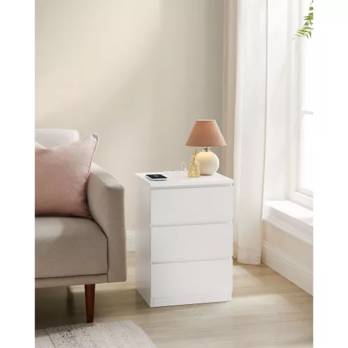 2 noptiere, cu sertare, moderne, cu mufă USB, albe 40x30x50cm