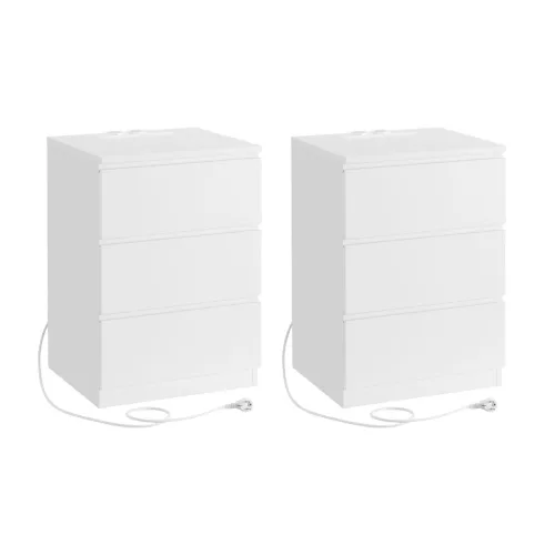 2 noptiere, cu sertare, moderne, cu mufă USB, albe 40x30x50cm