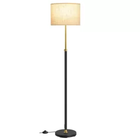   Lampă de podea, înălțime reglabilă, cu abajur textil, auriu, negru, 30 x 30 x 141-171 cm