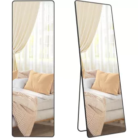   Oglindă înaltă, dreptunghiulară, cu suport, ramă din aluminiu, neagră