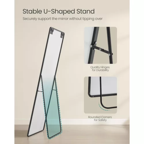 Oglindă înaltă, dreptunghiulară, cu suport, ramă din aluminiu, neagră
