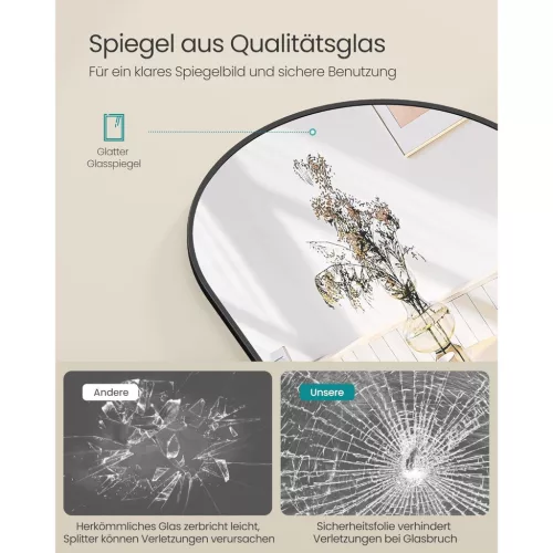 Oglindă înaltă, curbată, cu suport, ramă din aluminiu, neagră