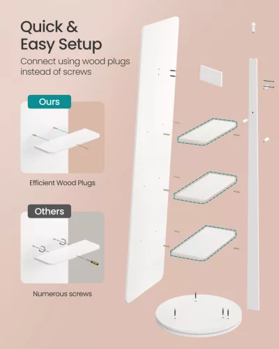 Oglindă verticală, cu lungimea întreagă, rotativă la 360°, 163 x 45 cm, albă