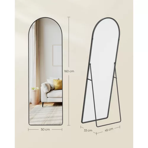 Oglindă verticală, curbată, cu ramă din aluminiu, negru mat, 160 x 50 cm