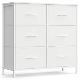   Dulap de depozitare cu 6 sertare din textil, dulap, alb și gri deschis 76.7x30x73.7 cm