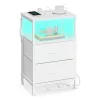 Noptieră cu încărcător încorporat, iluminare LED, alb nor 40x35x60cm