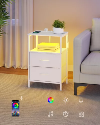 Noptieră cu încărcător încorporat, iluminare LED, alb nor 40x35x60cm