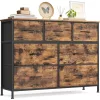 Dulap de depozitare cu 7 sertare din textil, dulap de haine, cadru din oțel, maro rustic