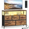 Dulap de depozitare cu sertare din textil, iluminare LED ajustabilă, maro rustic 30 x 68