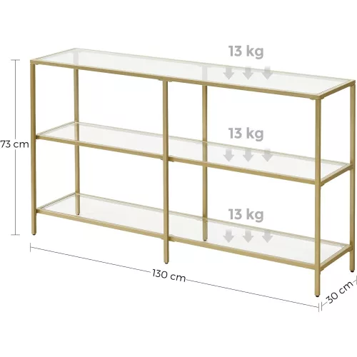 vasagle-masa-consola-cu-rafturi-cu-blat-din-sticla-securizata-auriu-130x30x73cm