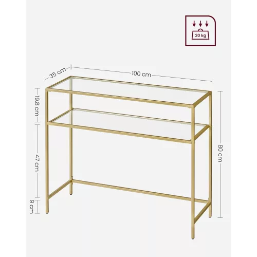 vasagle-masa-consola-cu-raft-inferior-cu-blat-din-sticla-securizata-auriu-100x35x80cm