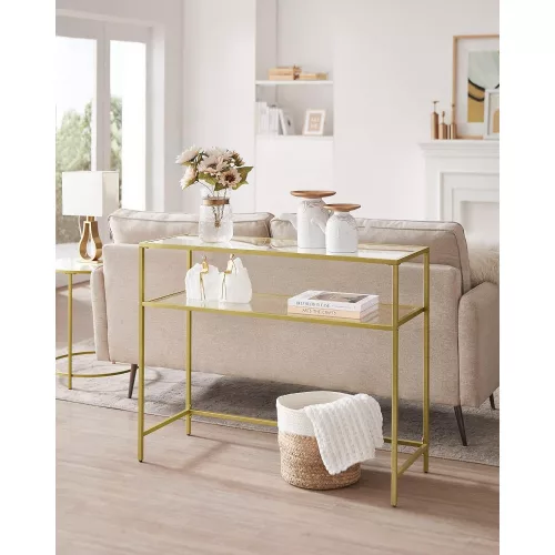 vasagle-masa-consola-cu-raft-inferior-cu-blat-din-sticla-securizata-auriu-100x35x80cm