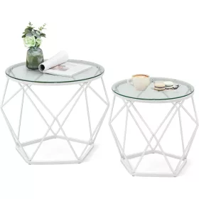vasagle-set-masuta-de-cafea-din-2-piese-cu-blat-de-sticla-alb-50x50x40cm