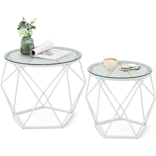 vasagle-set-masuta-de-cafea-din-2-piese-cu-blat-de-sticla-alb-50x50x40cm