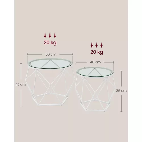 vasagle-set-masuta-de-cafea-din-2-piese-cu-blat-de-sticla-alb-50x50x40cm