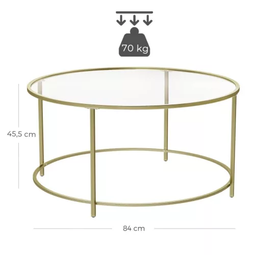 vasagle-masuta-de-cafea-rotunda-cu-blat-din-sticla-auriu-84x84x45cm