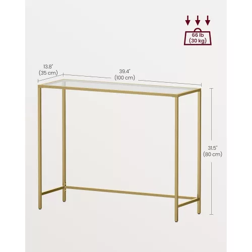 vasagle-masa-consola-cu-cadru-metalic-blat-din-sticla-securizata-auriu-100x35x80cm