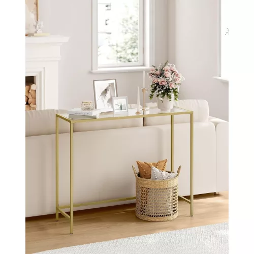vasagle-masa-consola-cu-cadru-metalic-blat-din-sticla-securizata-auriu-100x35x80cm