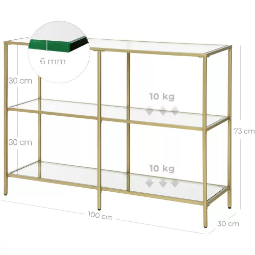 vasagle-masa-consola-cu-rafturi-cu-blat-din-sticla-securizata-auriu-100x30x73cm