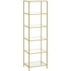 vasagle-raft-de-depozitare-metalic-cu-rafturi-din-sticla-6-niveluri-auriu-40x30x177cm