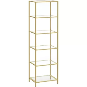 vasagle-raft-de-depozitare-metalic-cu-rafturi-din-sticla-6-niveluri-auriu-40x30x177cm