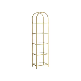   Raft, 5 niveluri, raft din sticlă curbată, structură din metal, auriu și transparent,
