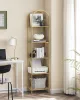 Raft, 5 niveluri, raft din sticlă curbată, structură din metal, auriu și transparent,