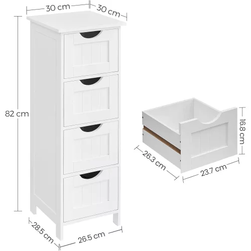 vasagle-dulap-cu-picioare-cu-4-sertare-alb-30x30x82cm