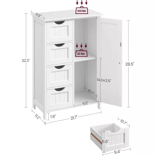 vasagle-dulap-de-baie-cu-4-sertare-si-1-usa-alb-55x30x81cm