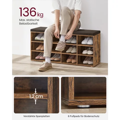 vasagle-bancheta-depozitare-pantofi-12-compartimente-cu-sezut-captusit-maro-rustic