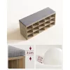 Bancă de depozitare pantofi cu șezut, 15 compartimente deschise, stejar și albastru